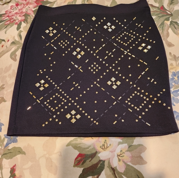 BEBE Bodycon Miniskirt Small Black Semistretch Gold colored Accents - Picture 10 of 12